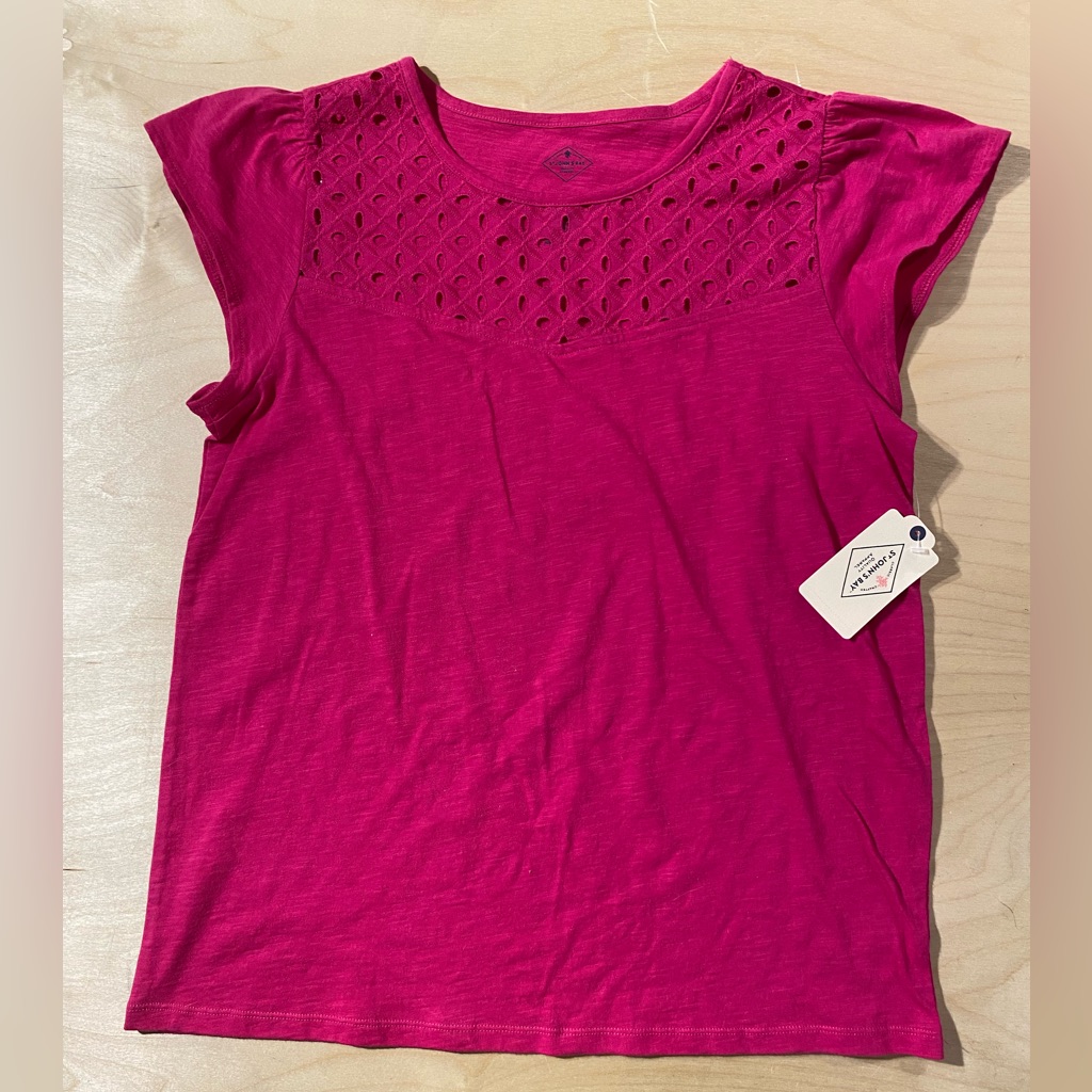 St. John's Bay Fuchsia Eyelet Short Sleeve Top Small (Qj)